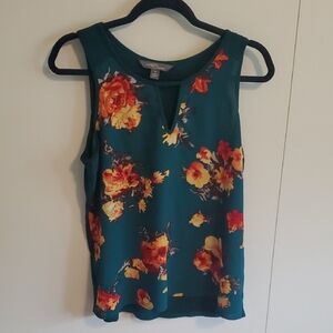 Market & Spruce Teal, Orange, And Red Floral Top